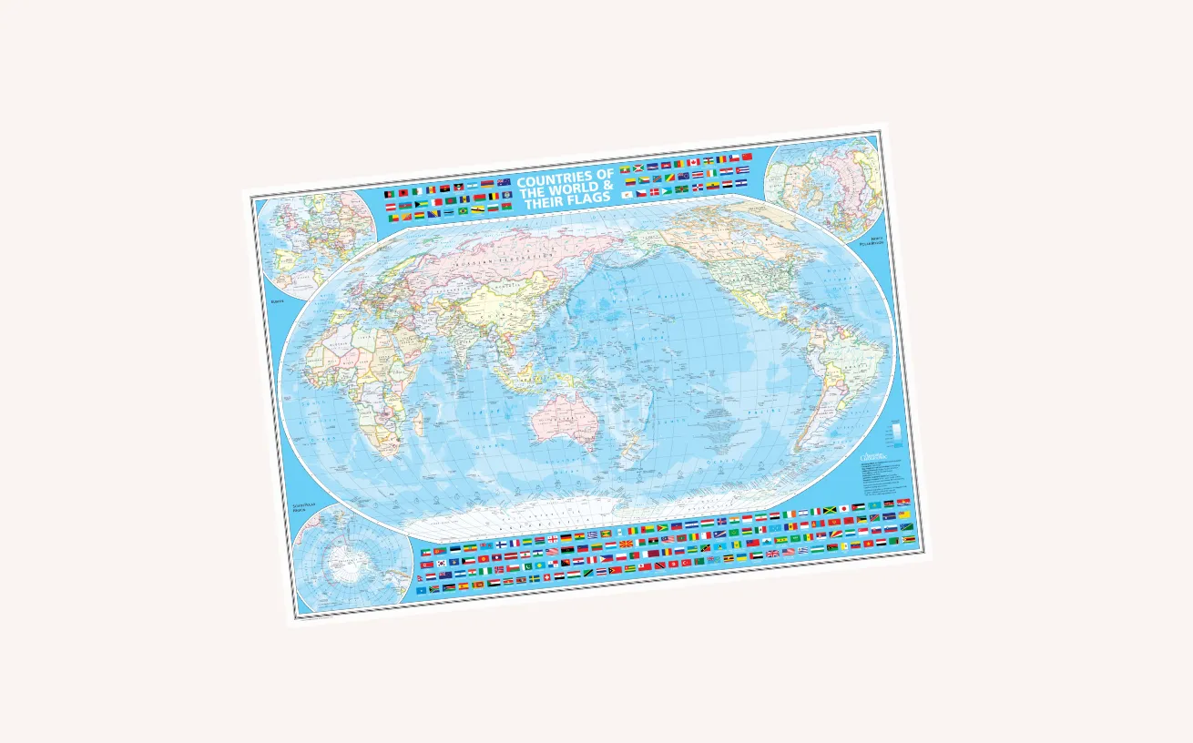 World Map Australia Centred - 1.38 m x 1.0 m
